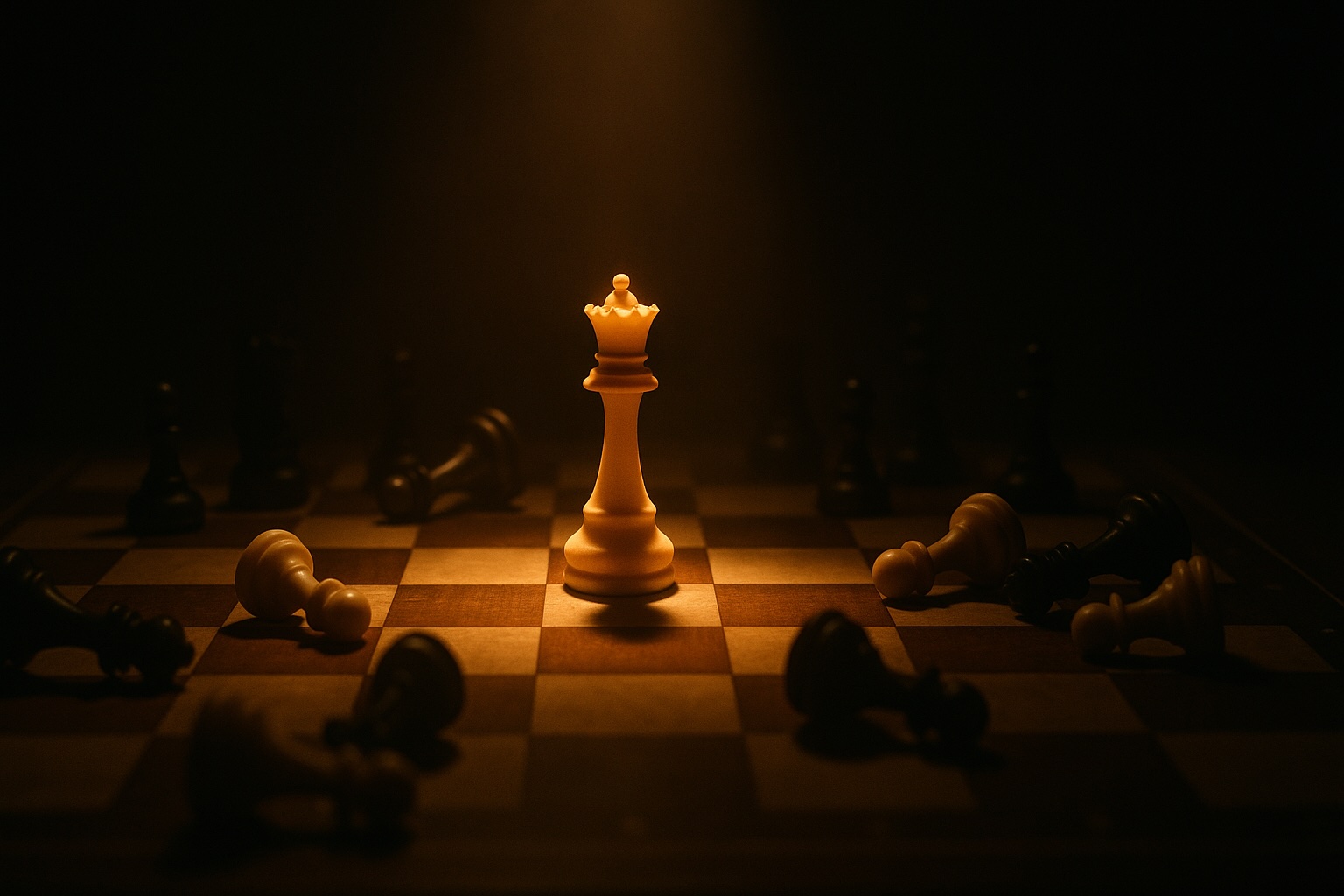 Chessboard with queen standing