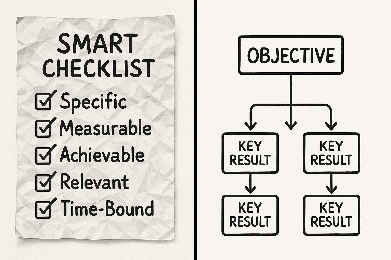 SMART Checklist and OKR structure diagram