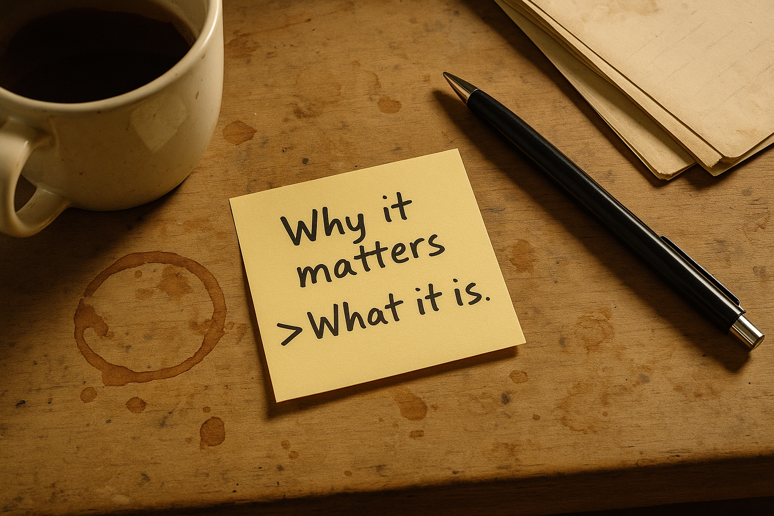 Sticky note reading Why it matters > What it is